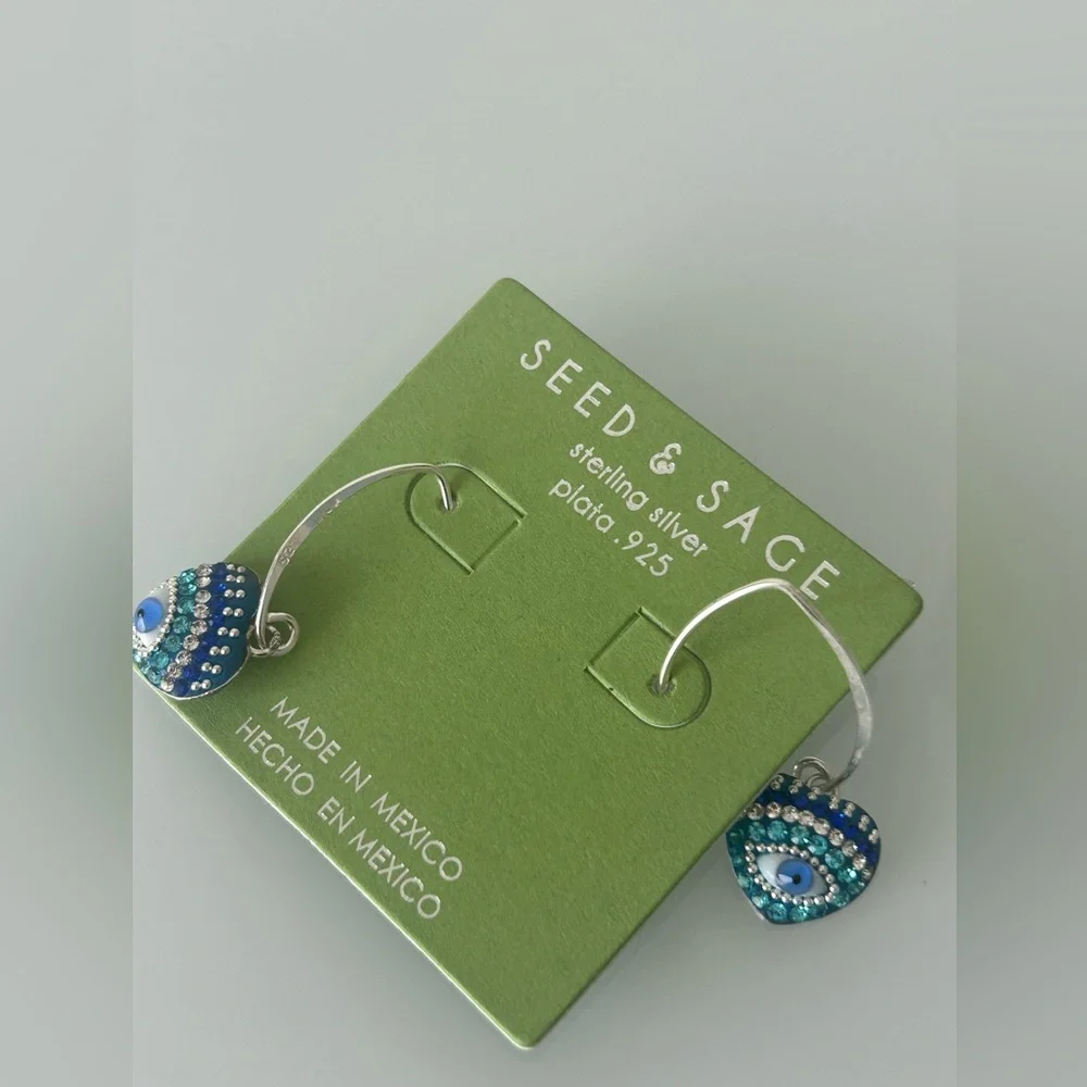 Evil Eye heart Sterling Silver dangle Earrings